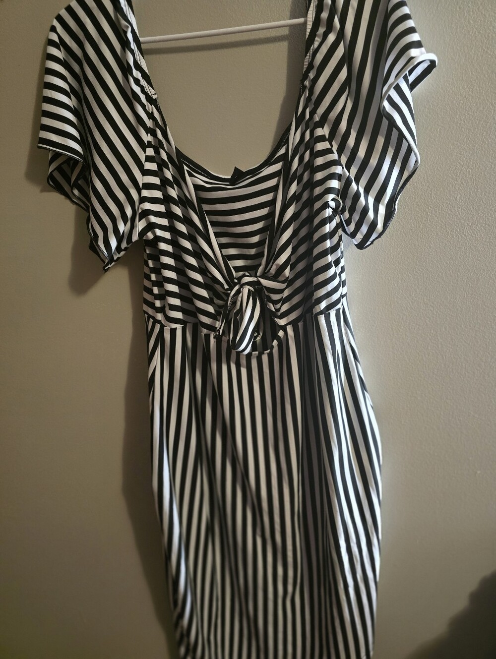 SHEIN Black & White Striped Tie-Front Midi Dress